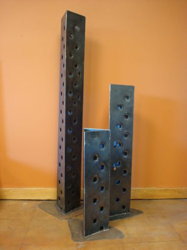 Towers - option of this flat base or stakes for the ground- 6' H x 4' H x 2' H x 9" W