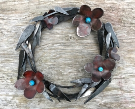 Steel Flower with Evergreen Clematis Leaves. - 19" W x 10 lbs