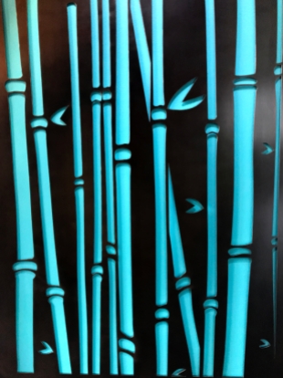 Bamboo Forest - laser cut design set in recess of pocket door- 95"H x 32"W