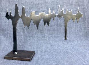 Squinting at Disaster-Plasma cut steel, 12"H x 12"W.