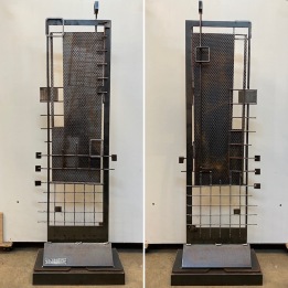 both sides of Monolith Assemblage, 100% reclaimed materials, steel, 60"Hx19"Wx10"D