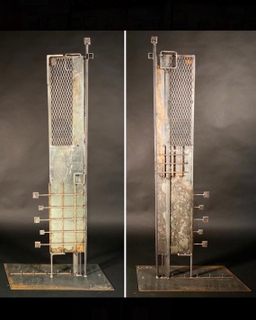 both sides of Monolith Assemblage #2, 100% reclaimed materials, 4.5'Hx21"Wx10"D