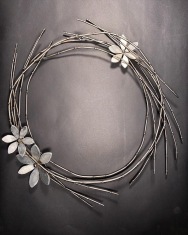 Willow Wreath with Aluminum Flowers, steel and aluminum, 28"W