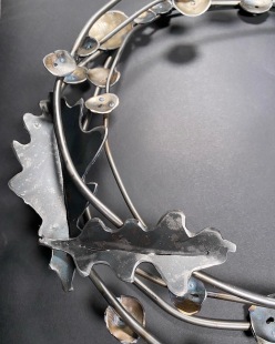 detail of Holy Berry with Oak Leaves Wreath, plasma cut steel, hammer shaped and hand bent, copper and steel, 18"W