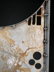 Detail: Scrappy Moongate, 6.5'Hx36"W, brass and reclaimed steel.